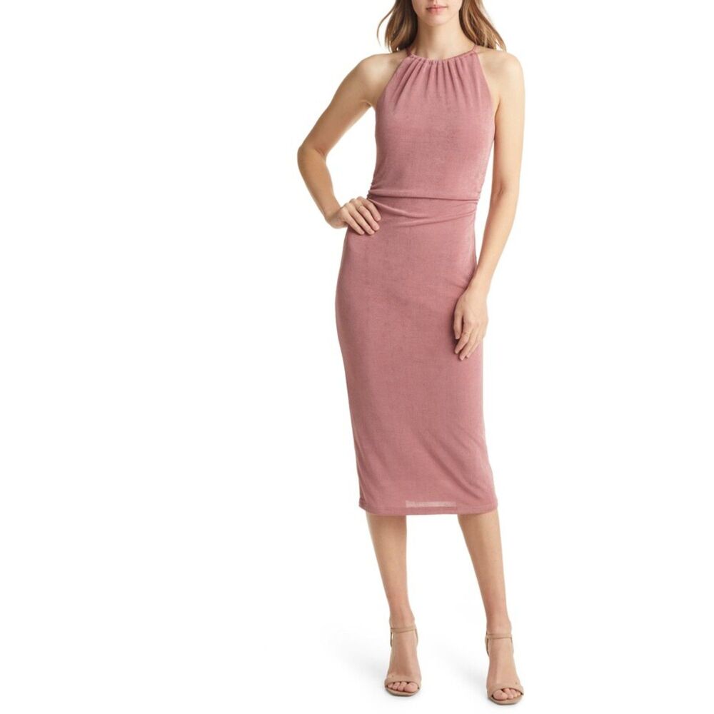 Vici Halter Neck Ruched Cutout Midi Dress Size Large